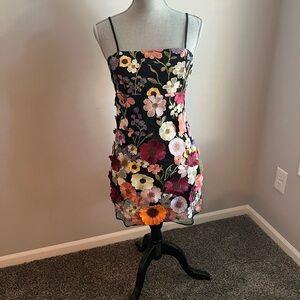 Storia Floral Embroidered Dress - Black and Multicolor